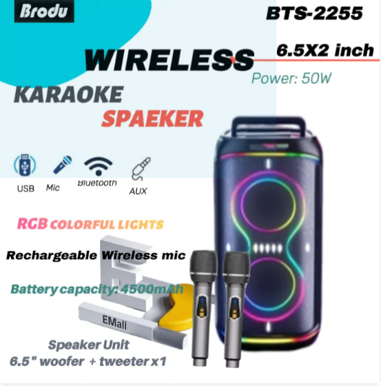 Brodu BTS-2255 6.5x2  Dj Party BT Bluetooth Speakers