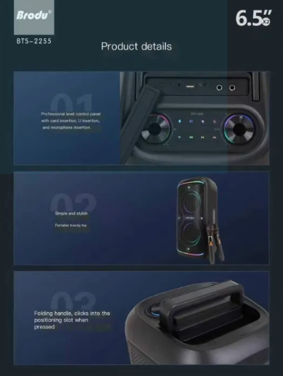 Brodu BTS-2255 6.5x2  Dj Party BT Bluetooth Speakers