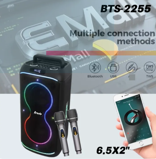 Brodu BTS-2255 6.5x2  Dj Party BT Bluetooth Speakers