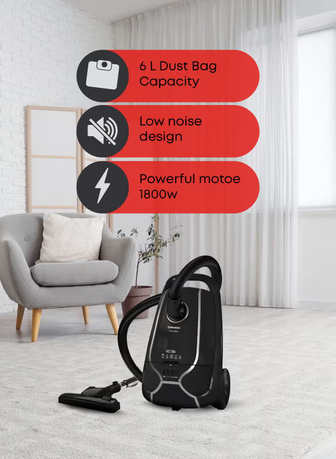 Tornado Vacuum Cleaner 2000 Watt 6 Liter Hepa Filter - Black Tvc-2000Eb-3