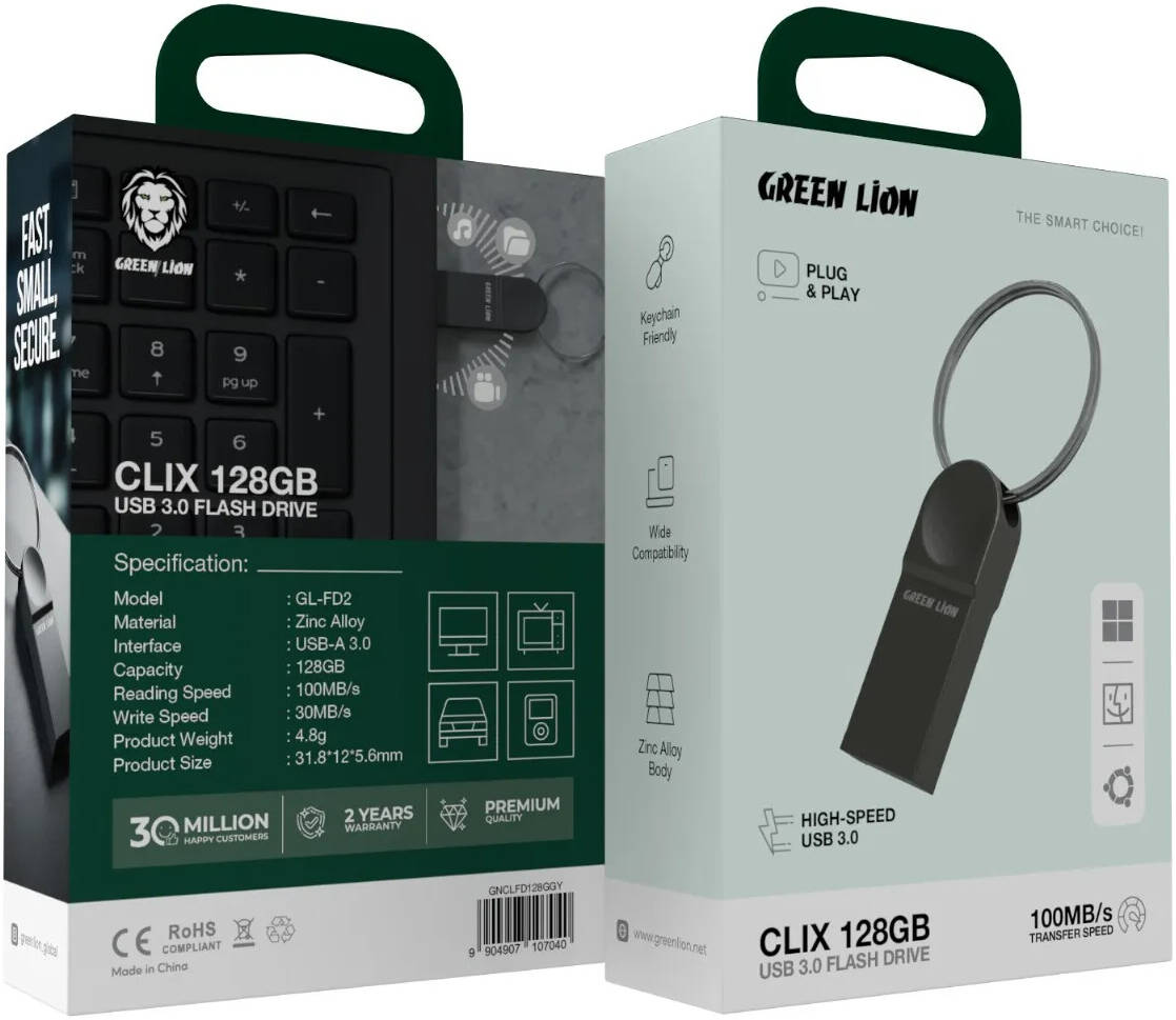 فلاش ميموري 16GB USB 3.0 سرعة عالية 100MB/s – جرين ليون Green Lion CLIX-3