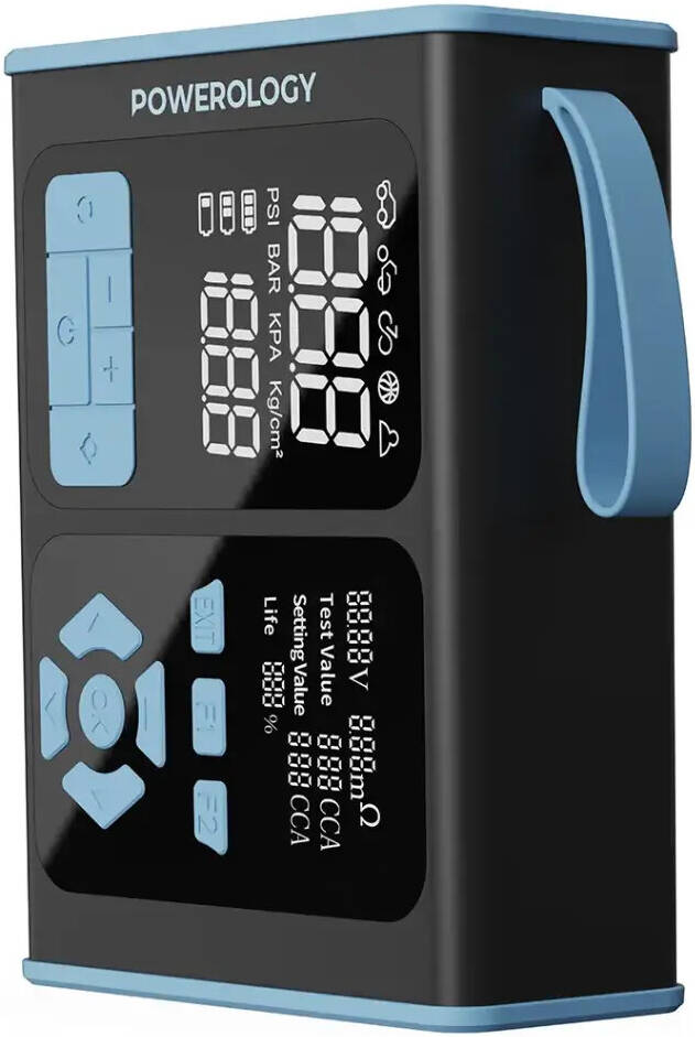 Powerology جهاز تشغيل السيارة المحمول، مضخة هواء وأداة تشخيص السيارات OBD II - أسود/أزرق