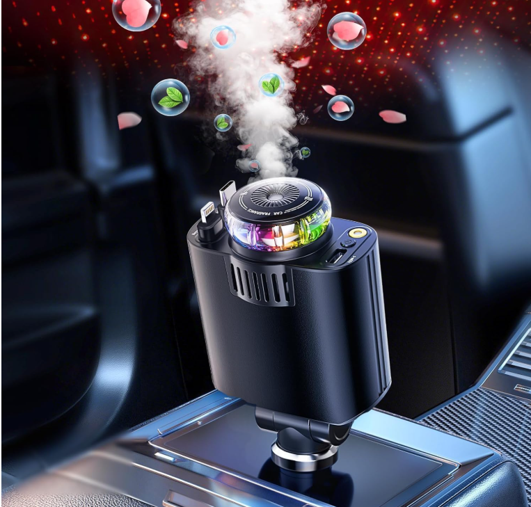 Smart Car Charger with Aromatherapy Diffuser RGB Light Dual Port Fast Charging