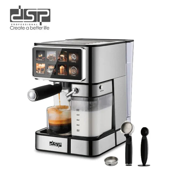 ماكينة صنع القهوة DSP Espresso بقوة 1350W ومضخة 15 بار وخزان ماء 1.8 لتر مع رغوة الحليب موديل KA3149
