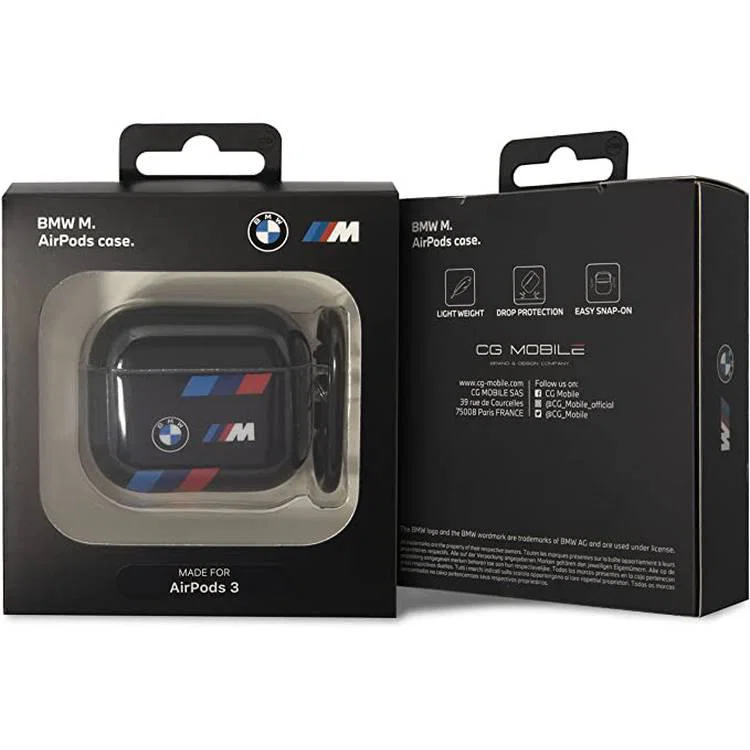 BMW Motorsport TPU Case With Tricolor Stripes For Airpods 3 - Black