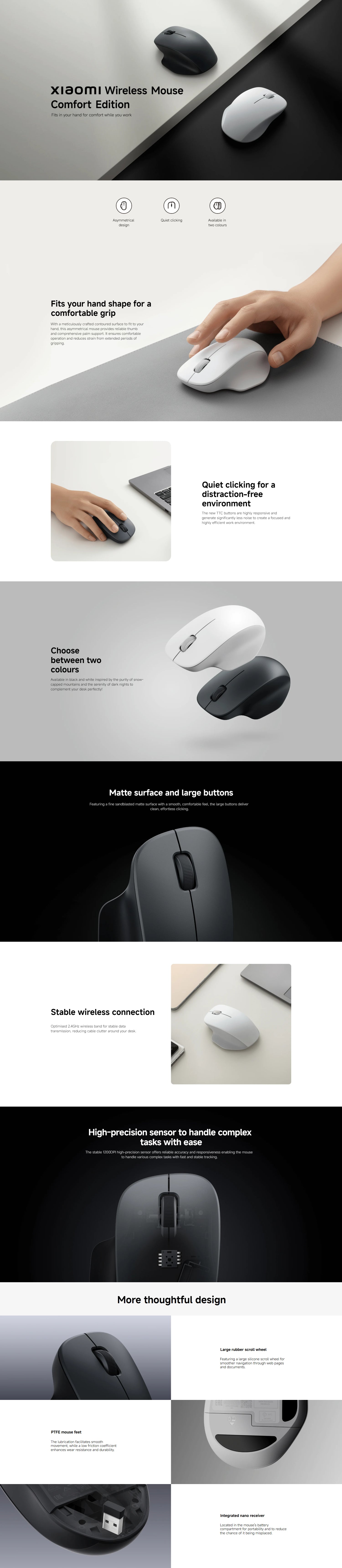 ماوس Xiaomi Wireless Mouse Comfort Edition لاسلكي – اتصال 2.4GHz مع نقر صامت
