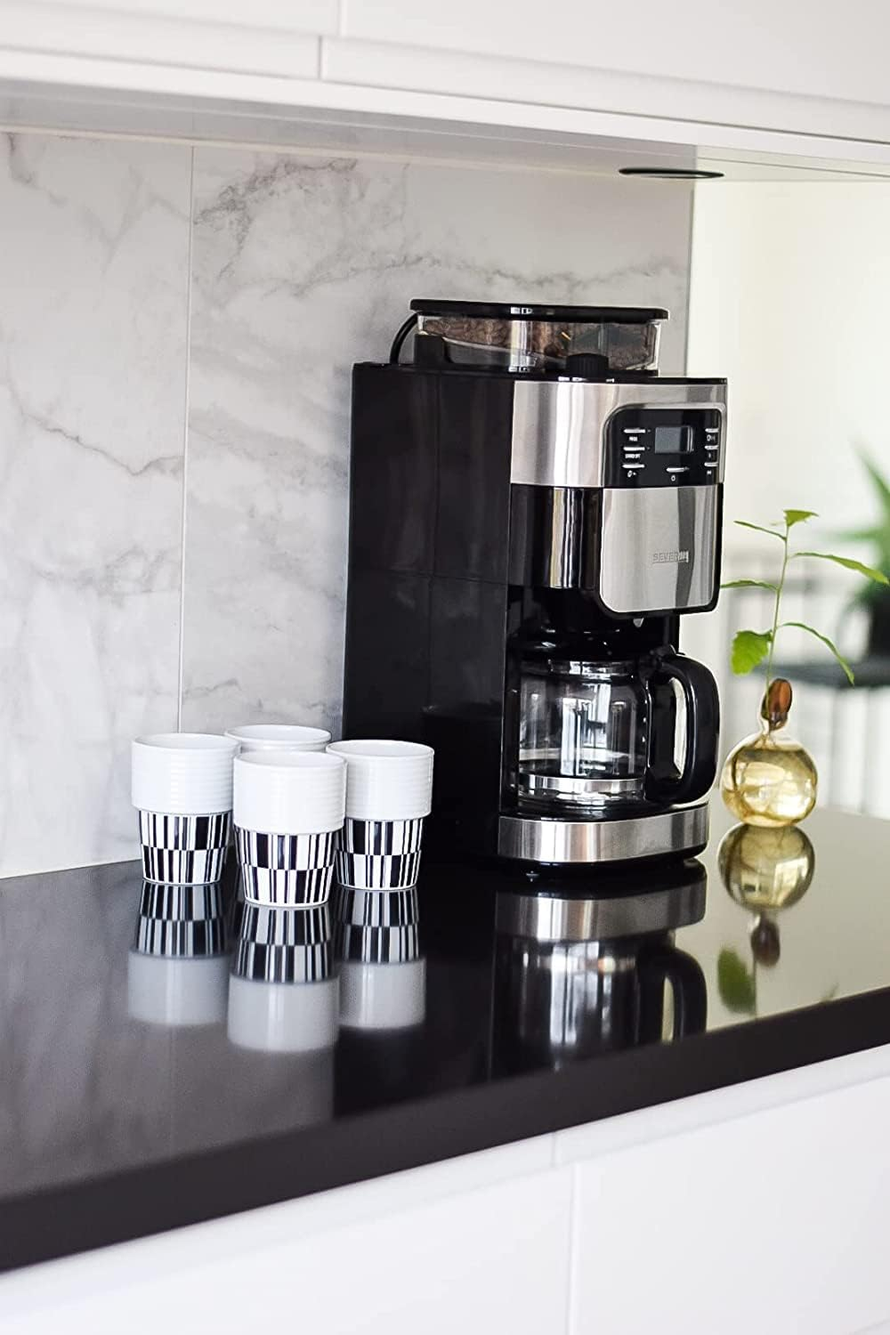 Severin Ka 4813 Coffee Maker Black Stainless Steel Cup 10 Display Glass Jug Grinder Timer