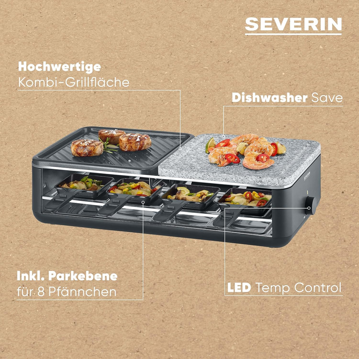 Severin Rg2366 Black Line Lite Raclettegrill 8 Person(en) 1300 W