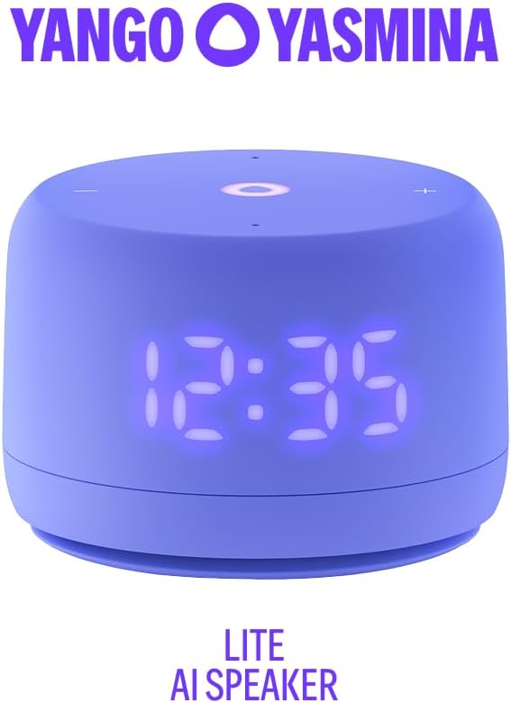 Yango Yasmina Lite AI Smart Speaker with LED Clock, Bluetooth, Wi-Fi & Voice Assistant – Green / Violet