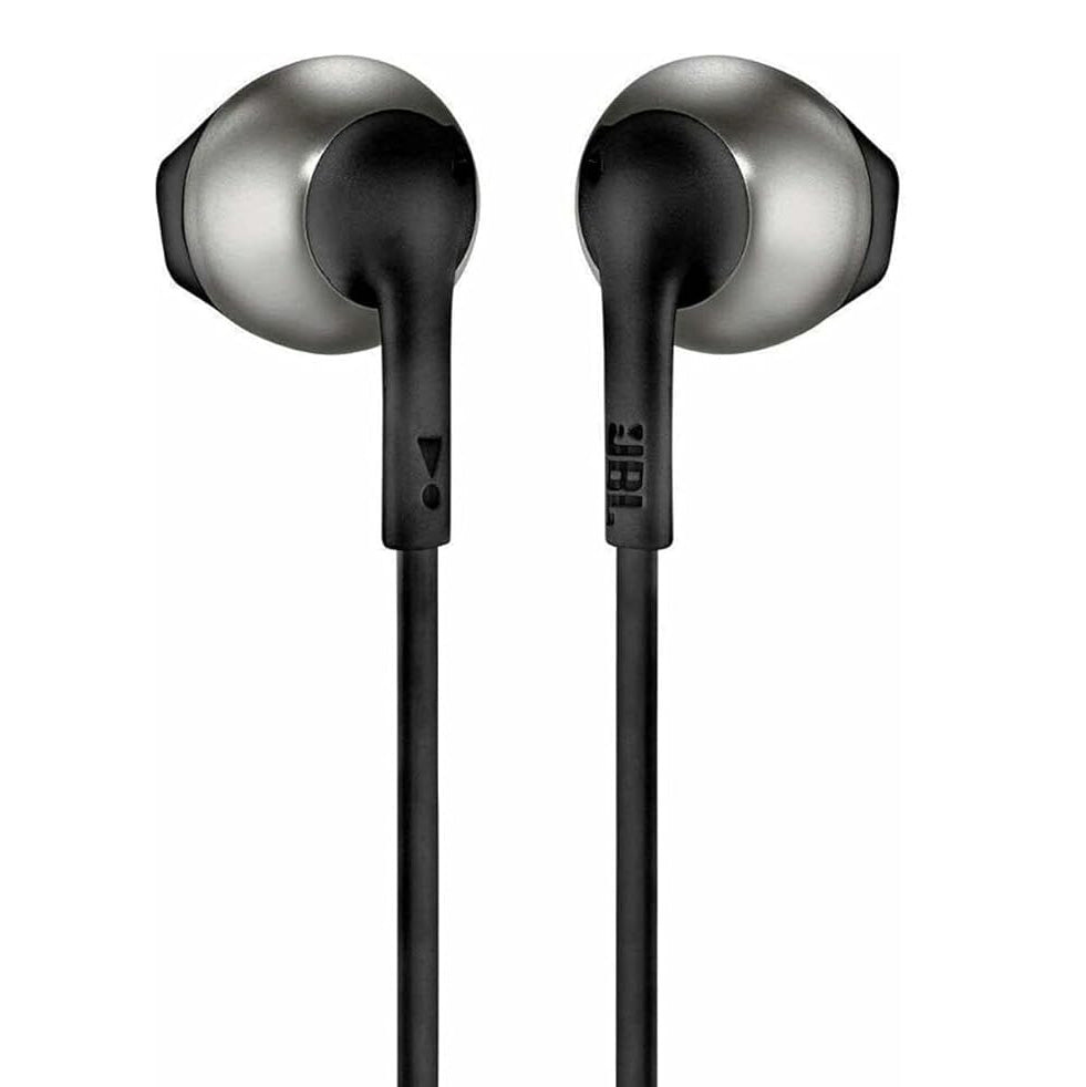 سماعات JBL Tune 205 السلكية بتقنية Pure Bass مع ميكروفون وكابل مسطح – أسود / أبيض