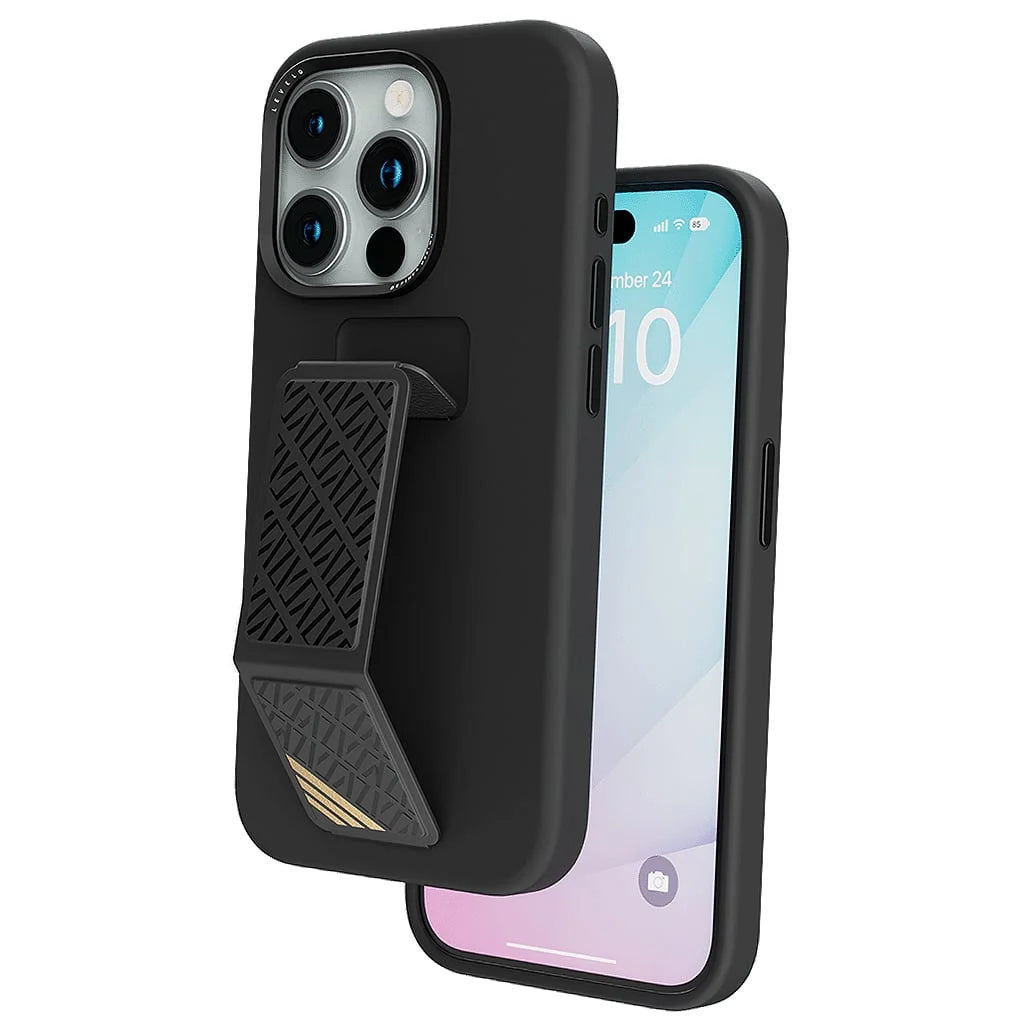 Levelo iPhone 15 Pro Morphix Silicone Case with Leather Grip Levelo - Black