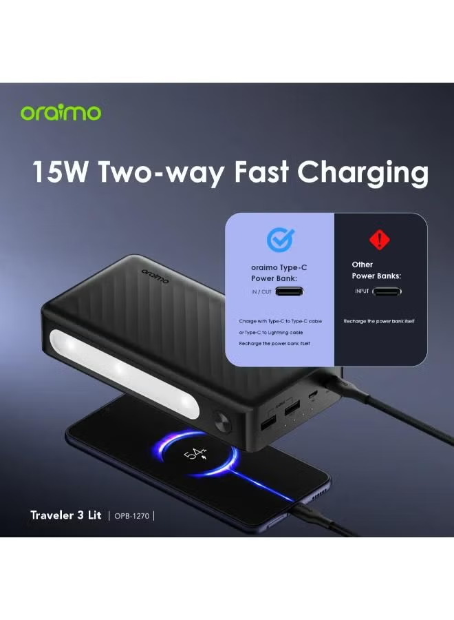 ORAIMO 27000mAh Fast Charging Powerbank- Traveler 3 Lit -Black OPB-1270