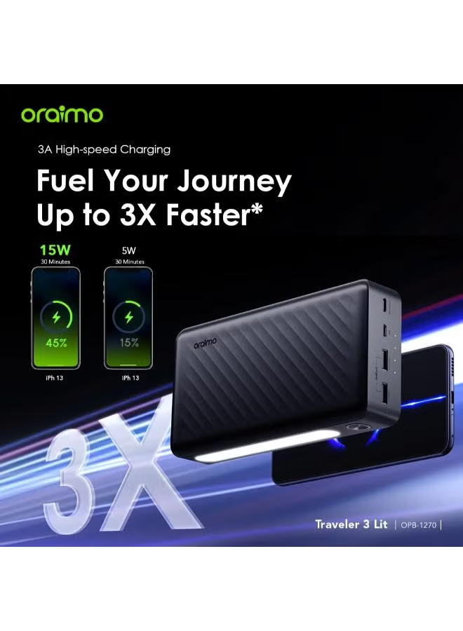 ORAIMO 27000mAh Fast Charging Powerbank- Traveler 3 Lit -Black OPB-1270
