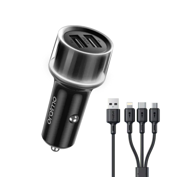 ORAIMO Dual Port Car Charger with 3in1 Cable Highway 15- Black OCC-1152D+X93