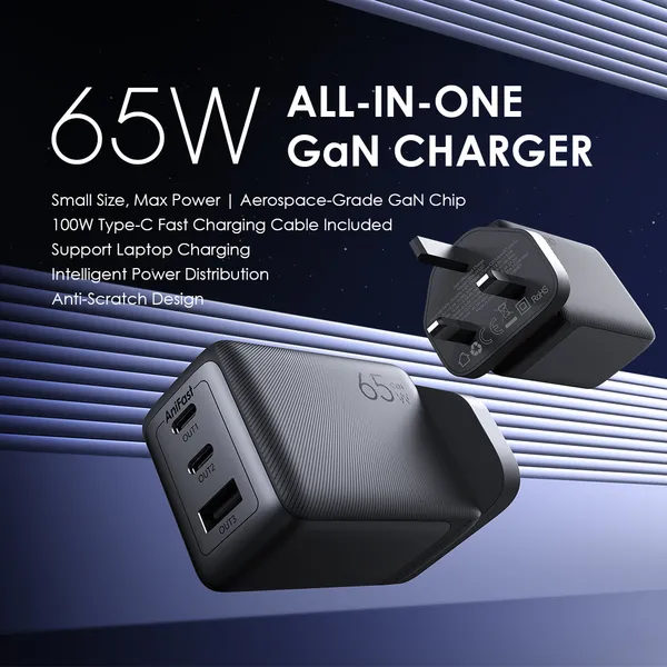 ORAIMO 65w GAN Wall Charger with C2C Cable- HyperGaN 65- Black
