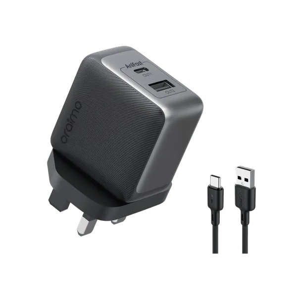 ORAIMO 33W Dual Port GAN Charger with Type C Cable- PowerGaN 33 Pro- Black