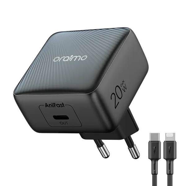 ORAIMO Compact Fast Charger with Lightning Cable- Powercube 10 Sleek- Black OCW-1111U+L53