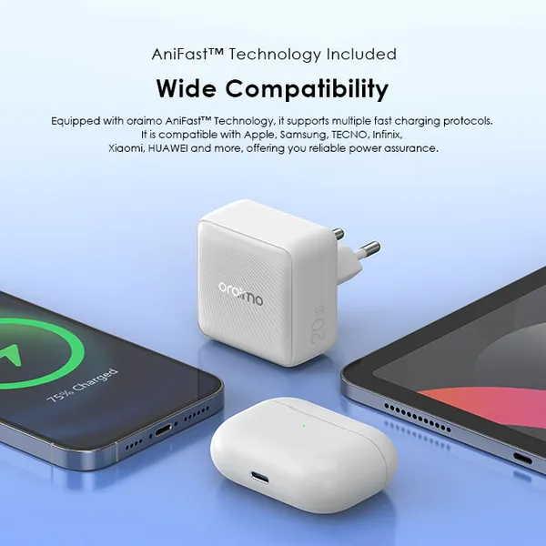 ORAIMO Compact Fast Charger with Lightning Cable- Powercube 10 Sleek- Black OCW-1111U+L53