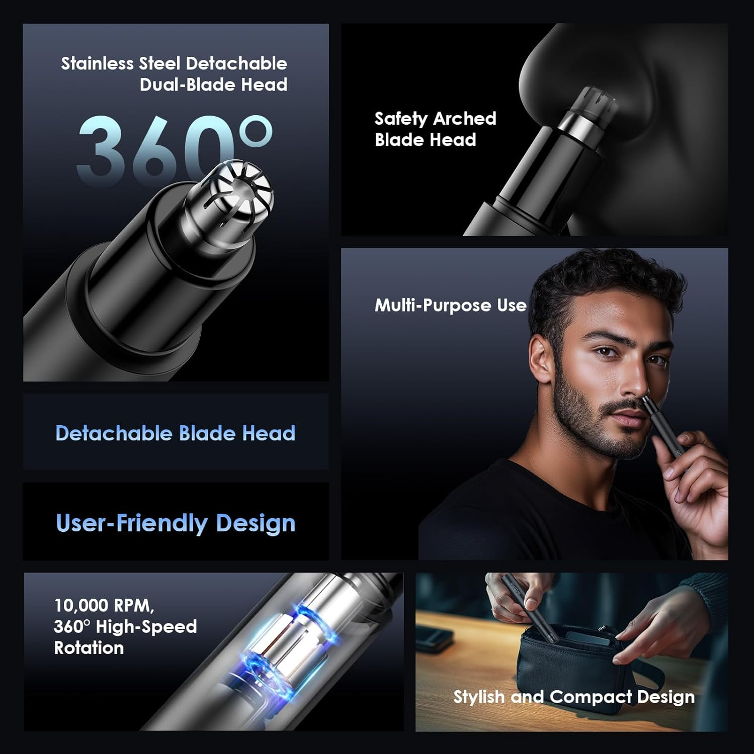 ORAIMO Compact Nose Hair Trimmer - MiniTrim- Black ONT-210N