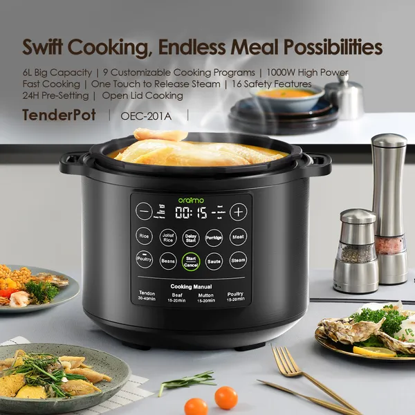ORAIMO Electric Pressure Cooker - TenderPot- Graphite Grey OEC-201A