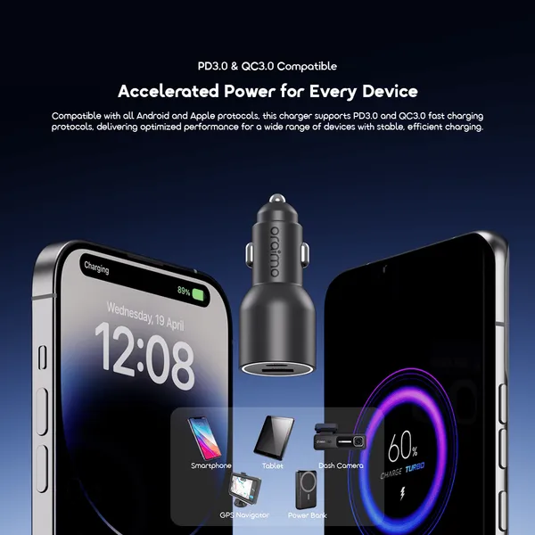 ORAIMO 69W USB & Type-C Car Charger - PowerDrive 7691 Pro - Chrome OCC-7691D
