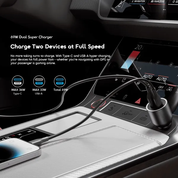 ORAIMO 69W USB & Type-C Car Charger - PowerDrive 7691 Pro - Chrome OCC-7691D