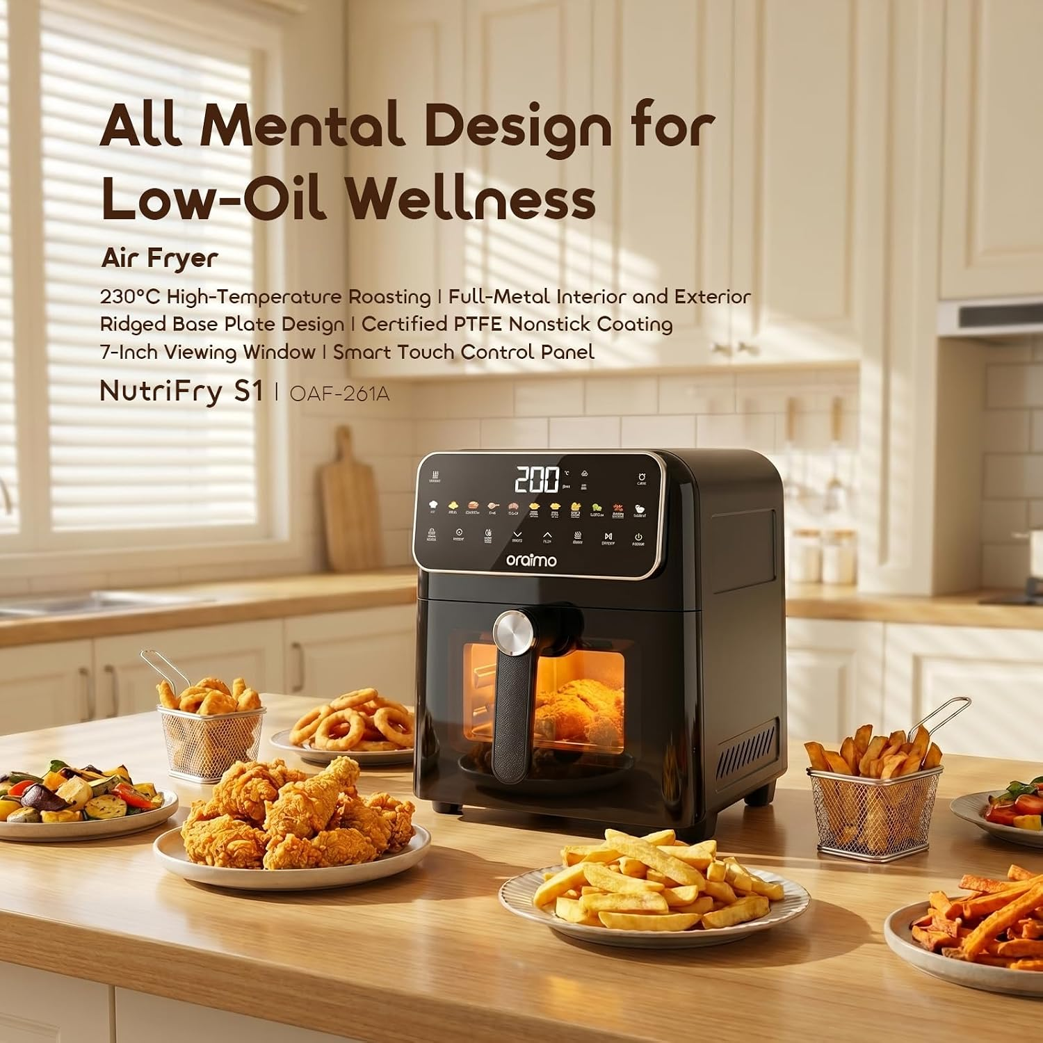 ORAIMO Flip Free Design Air Fryer - IntelliFry- Graphite Black