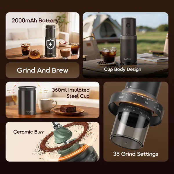 ORAIMO Portable Coffee Grinder - BeanGrind - Graphite Black
