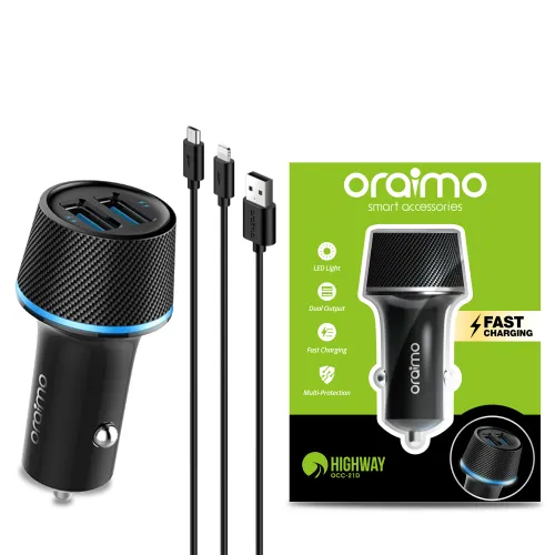 ORAIMO Dual USB Car Charger with 2 in 1 Cable - HighWay - Black OCC-21D+D61