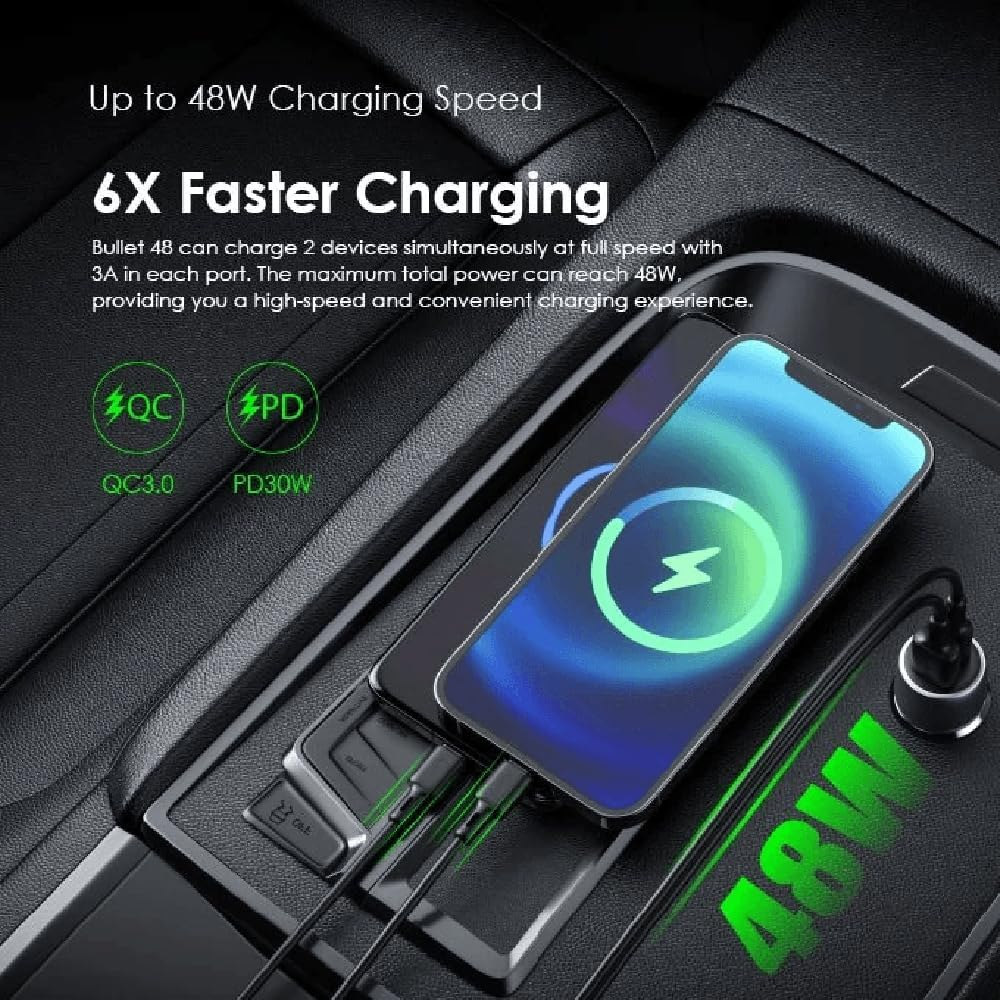 ORAIMO 48w Dual Port Car Charger- Bullet 48- Dark Chrome OCC-73D