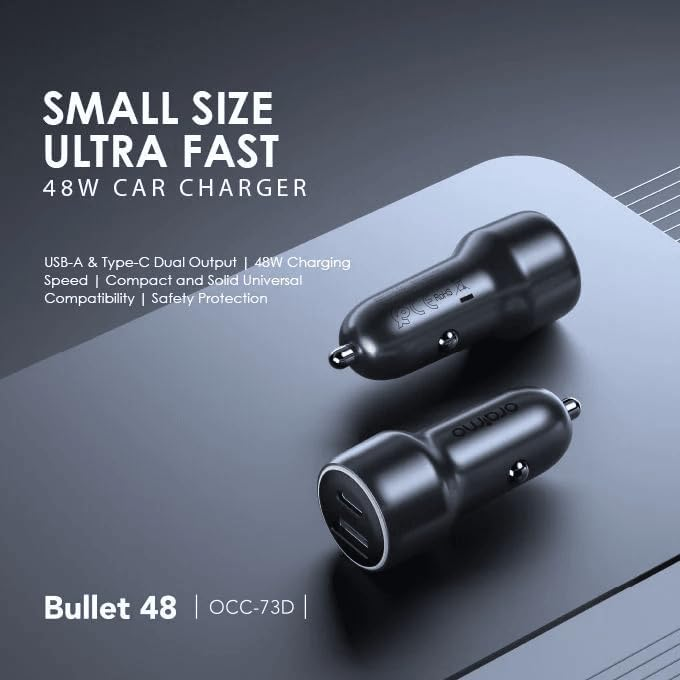ORAIMO 48w Dual Port Car Charger- Bullet 48- Dark Chrome OCC-73D