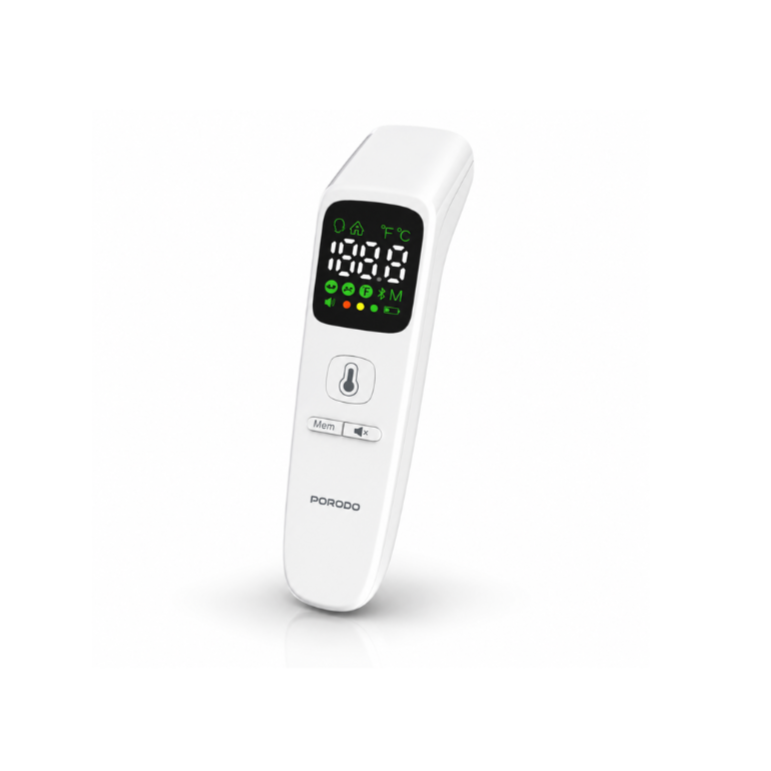 Porodo Infrared Thermometer for Object and Forehead with LED Display - White