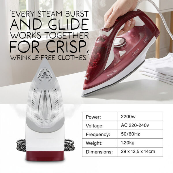 Saachi Steam Iron With Ceramic Soleplate NL-IR-393C-RD