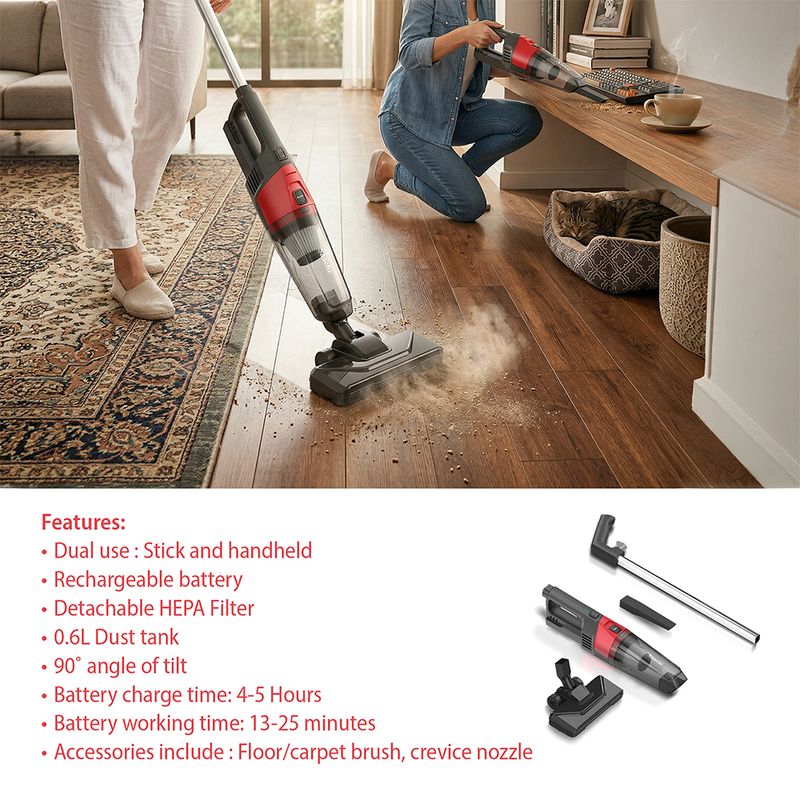 Saachi 2-in-1 Rechargeable Cordless Stick Vacuum Cleaner NL-VC-1110RCH-BK