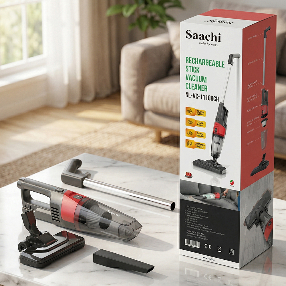 Saachi 2-in-1 Rechargeable Cordless Stick Vacuum Cleaner NL-VC-1110RCH-BK