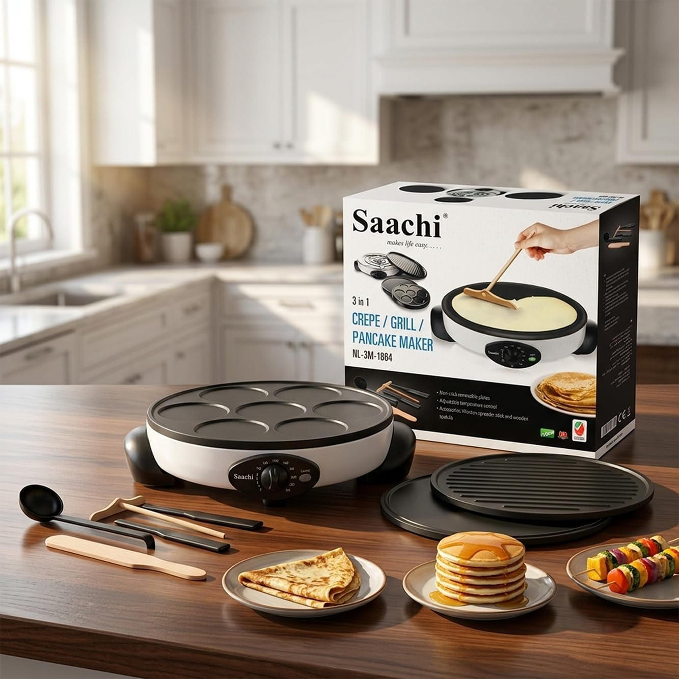 Saachi 3-in-1 Crepe/Grill/Pancake Maker NL-3M-1864-WH