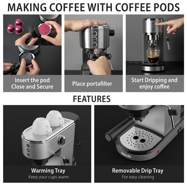 Saachi 20 Bar 3-in-1 Coffee Maker NL-COF-7064-ST