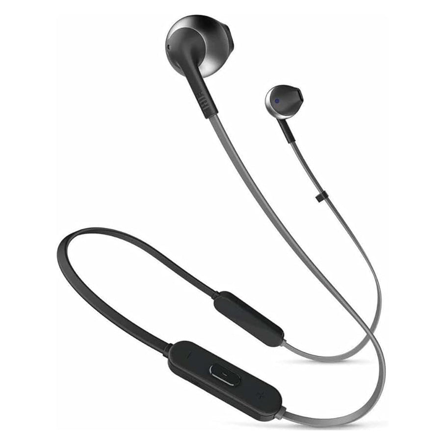 سماعات JBL Tune 205 السلكية بتقنية Pure Bass مع ميكروفون وكابل مسطح – أسود / أبيض