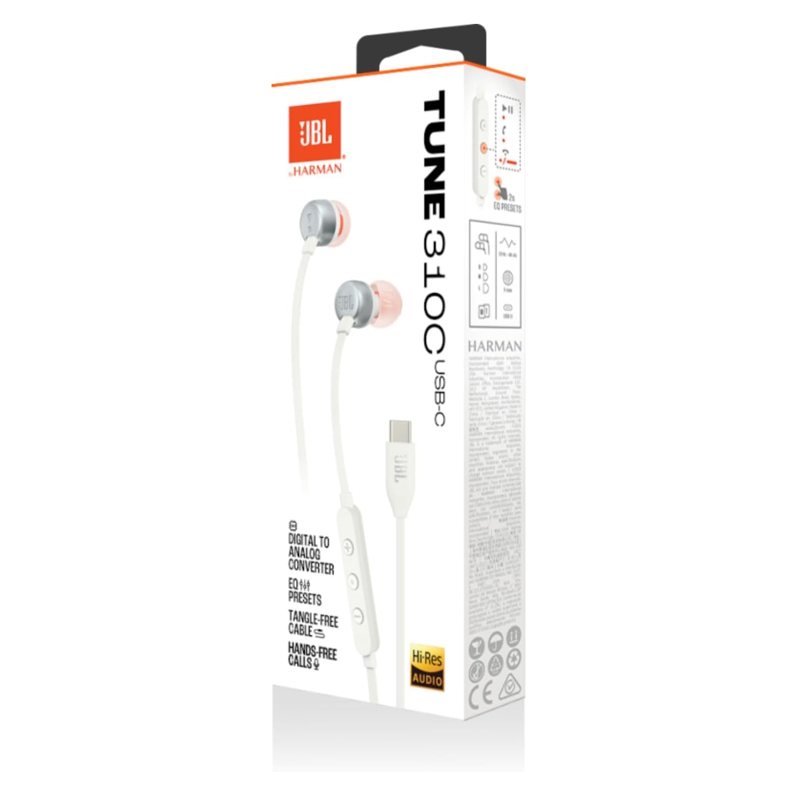 سماعات JBL Tune 310C USB-C Hi-Res داخل الأذن مع JBL Pure Bass – أسود / أبيض / أزرق / أحمر
