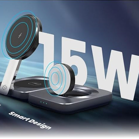Powerology 3-in-1 Foldable Magnetic Wireless Charging Stand with Qi2 15W Fast Charging – Dark Gray