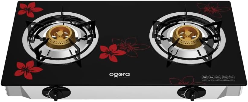 موقد غاز Ogera بموقدين OG3013GC سطح زجاجي مقوى ودعم قدر بخمسة رؤوس
