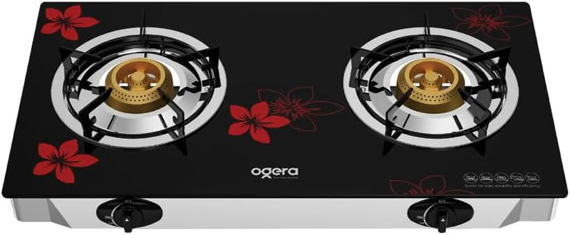موقد غاز Ogera بموقدين OG3013GC سطح زجاجي مقوى ودعم قدر بخمسة رؤوس-1