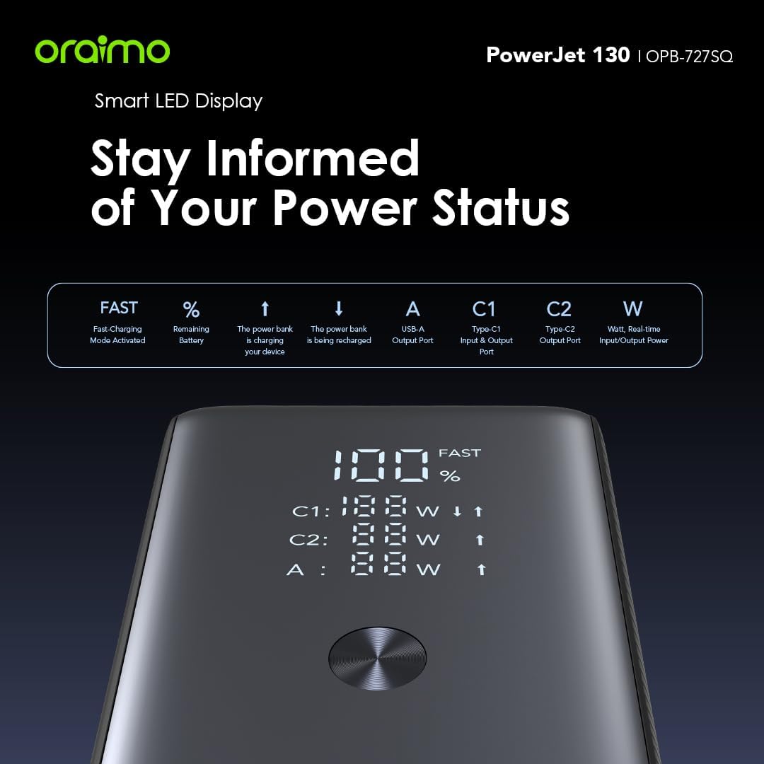 ORAIMO 130W 27600mAh Powerbank - PowerJet 130 - Black OPB-727SQ