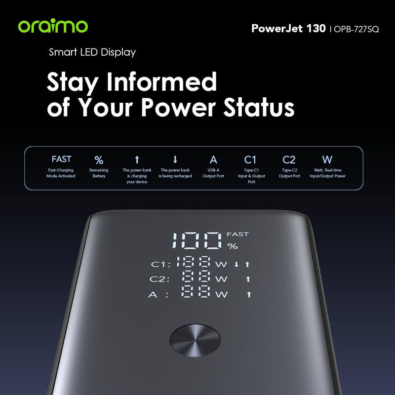 ORAIMO 130W 27600mAh Powerbank - PowerJet 130 - Black OPB-727SQ-3