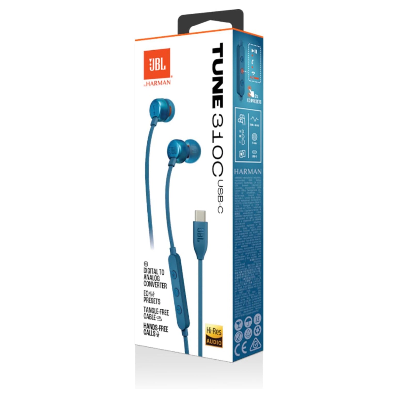 سماعات JBL Tune 310C USB-C Hi-Res داخل الأذن مع JBL Pure Bass – أسود / أبيض / أزرق / أحمر