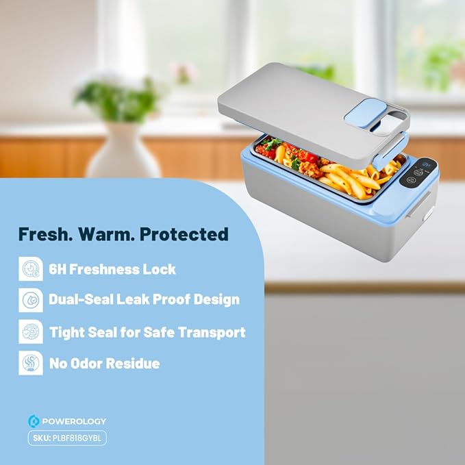Powerology Lumo Portable Heated Lunch Box 1L – 4000mAh Battery – Grey Blue