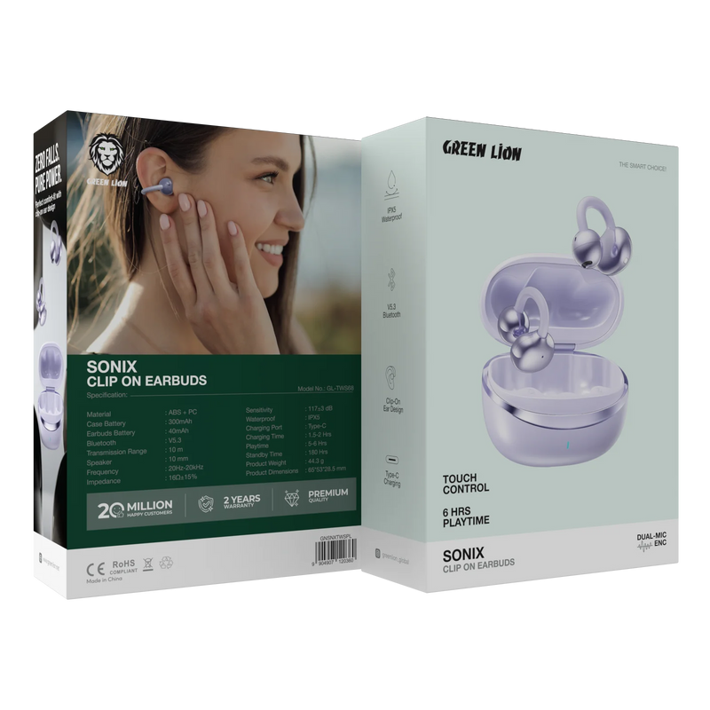 سماعات Green Lion Sonix Clip-On اللاسلكية مع ENC وتحكم باللمس – ألوان متعددة-5