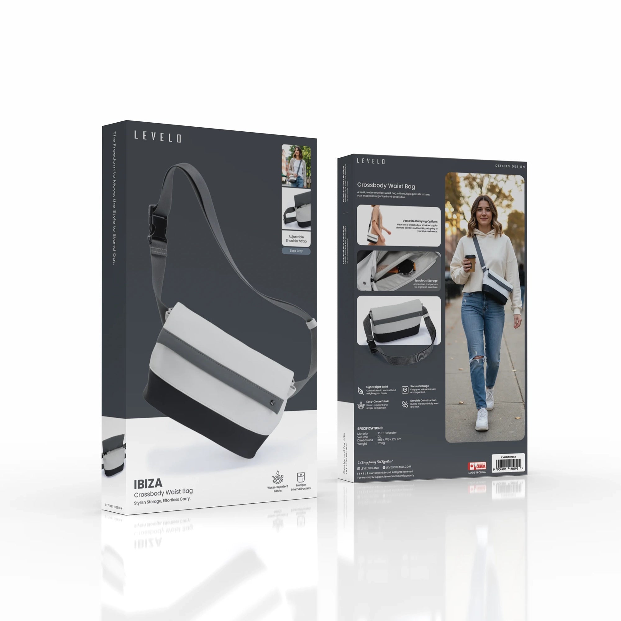 Levelo Ibiza Crossbody Waist Bag – Stylish Multi-Compartment Crossbody Bag