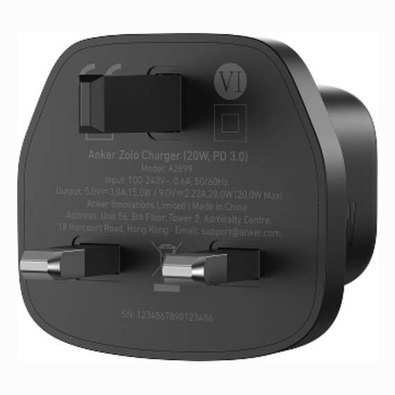 Anker Zolo USB-C Charger 20W PD 3.0 A2699 UK Plug – Black / White