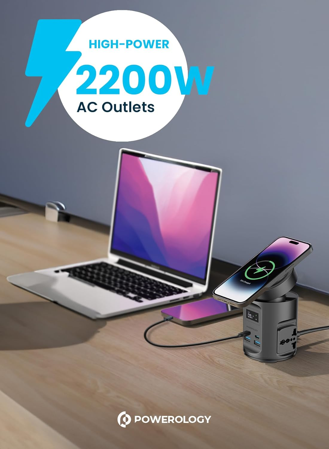 Powerology Magsafe Power Hub PD 65W 2X Universal Sockets 2200W